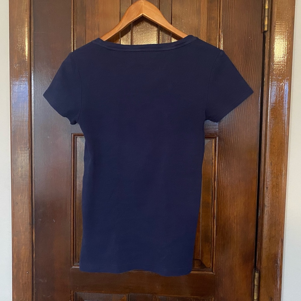 Ralph Lauren Cotton Polo Scoop Neck Tee Navy with Yellow Pony - Picture 2 of 5